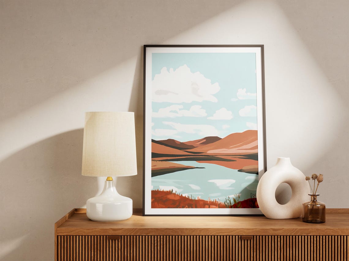 Mongolia Landscape Poster Nuur Lake Flat Illustration Modern Minimalist Art Print Calm Nature Scene Abstract Mountain Scenery Wall Decor - Image 5