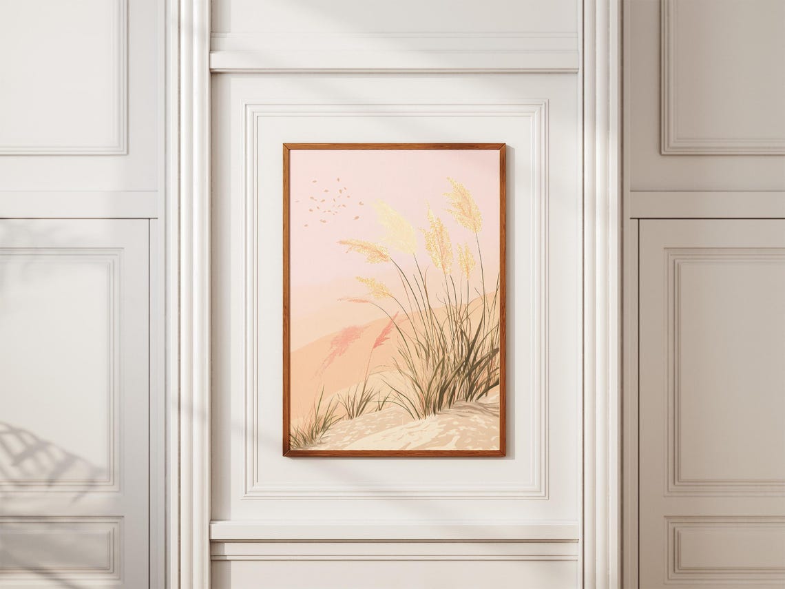 Pink Sunset Dune Grass With Golden Light On Sandy Beach Poster - Image 2