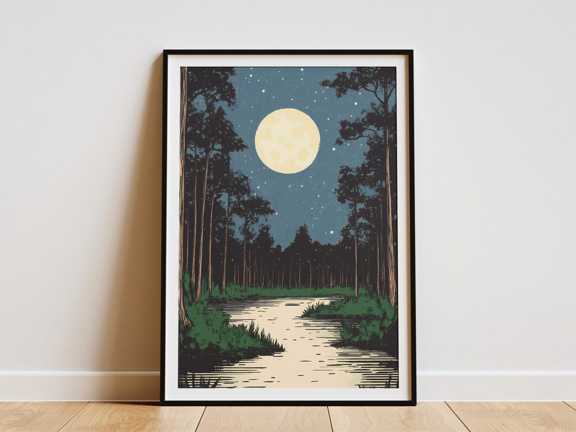 Congaree National Park Moon Over Swamp Forest River Reflection Poster