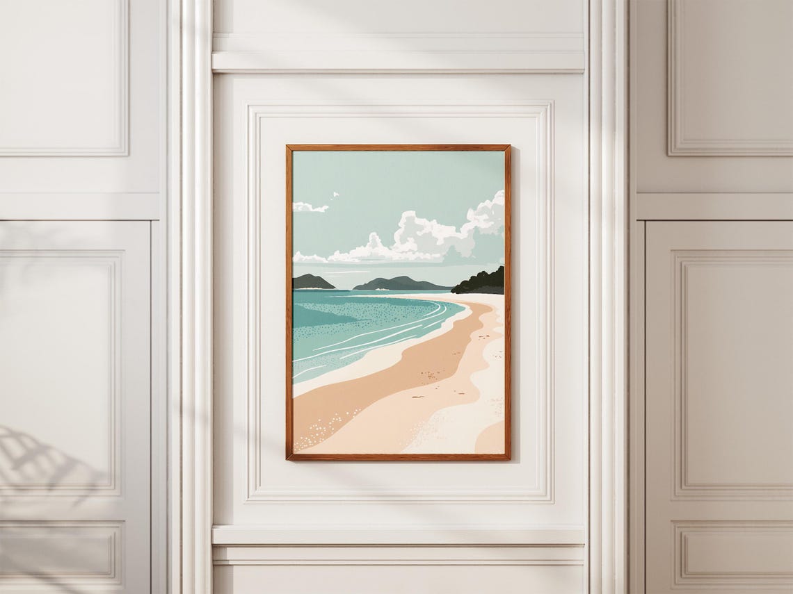 Whitehaven Beach Minimalist Pastel Sand Curve Illustration Poster - Image 2