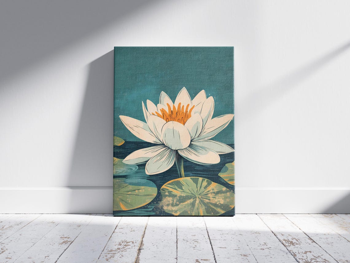 White Water Lily Vintage Botanical Floral Illustration Art Print - Image 2