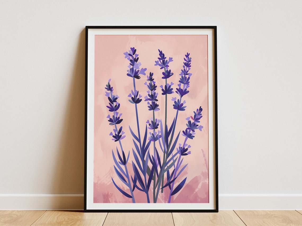 Lavender Blossoms Soft Pink Purple Minimalist Botanical Poster