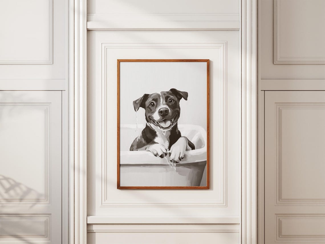 Cute Happy Smiling Staffordshire Terrier Bubble Bath Dog Poster - Image 2