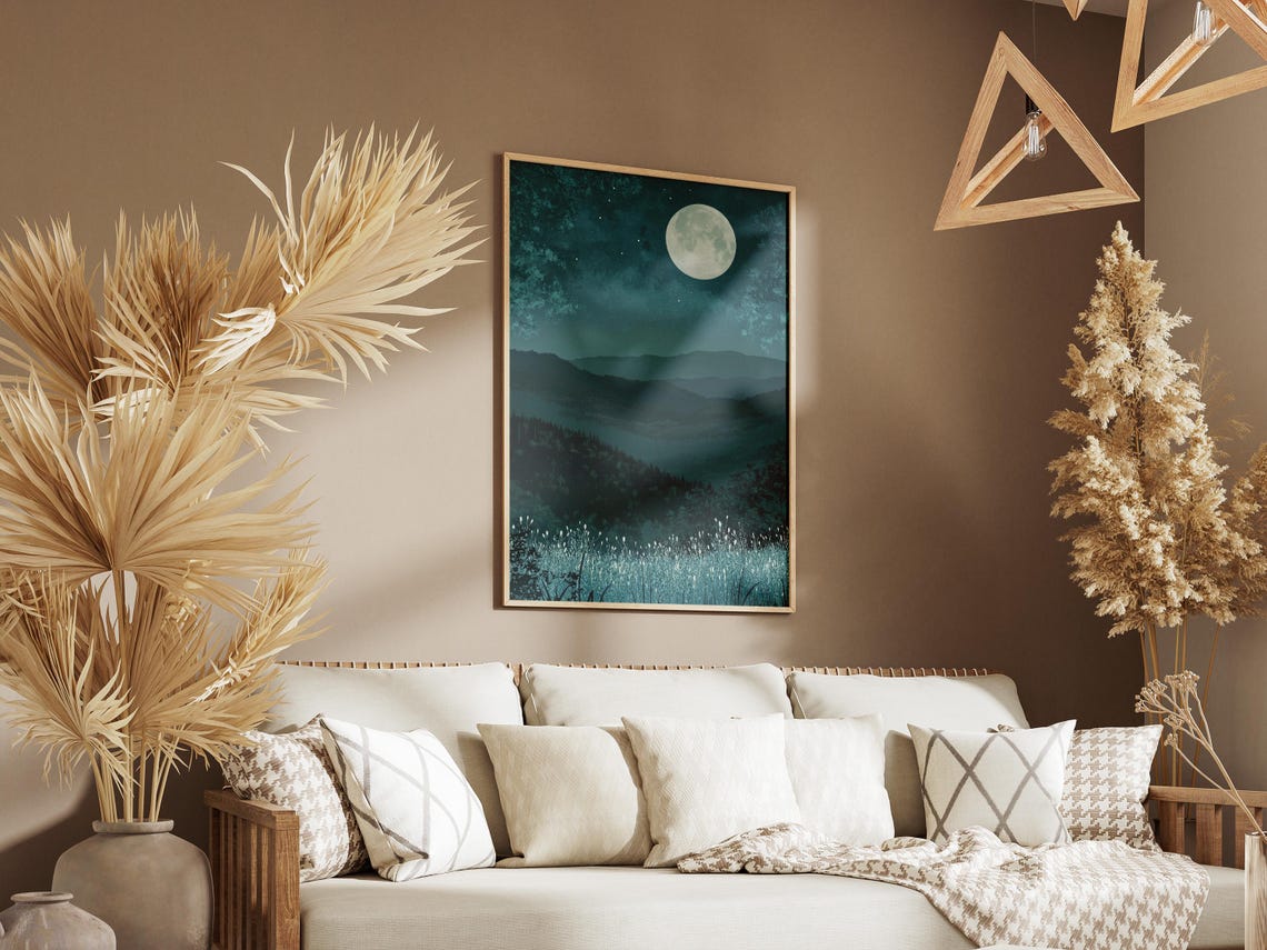 Shenandoah Full Moon Over Layered Teal Mountains Night Poster - Image 3