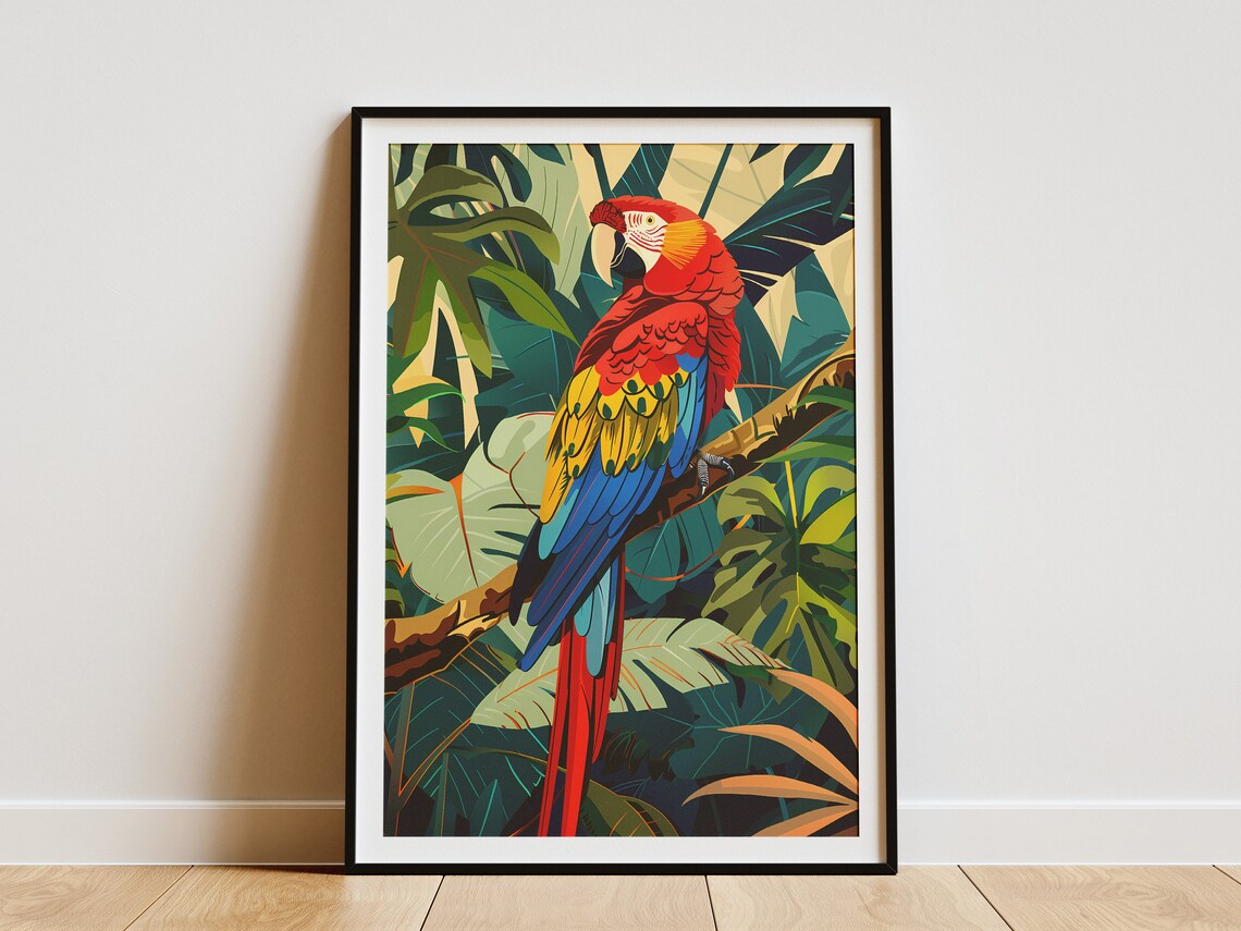 Tropical Rainforest Parrot Art Print, Jungle Bird