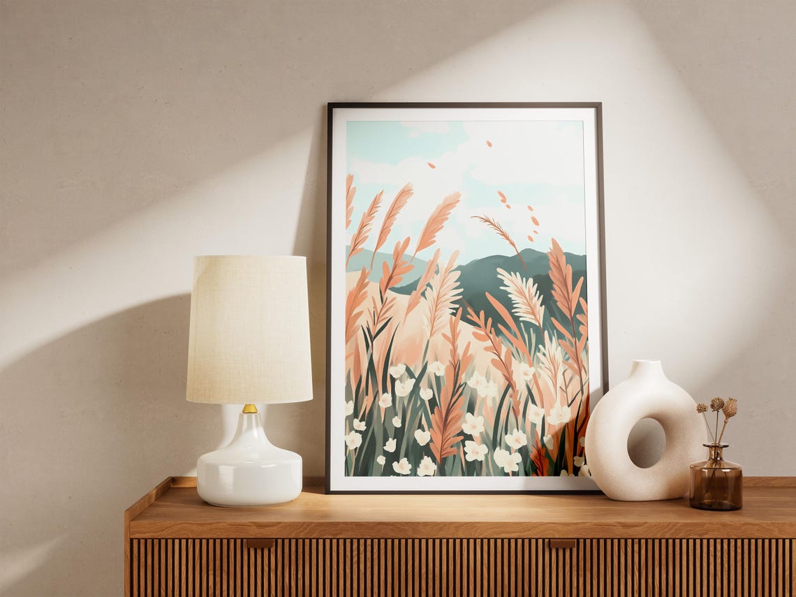 Autumn Meadow Grasses and Wildflowers with Green Mountains Poster - Image 5