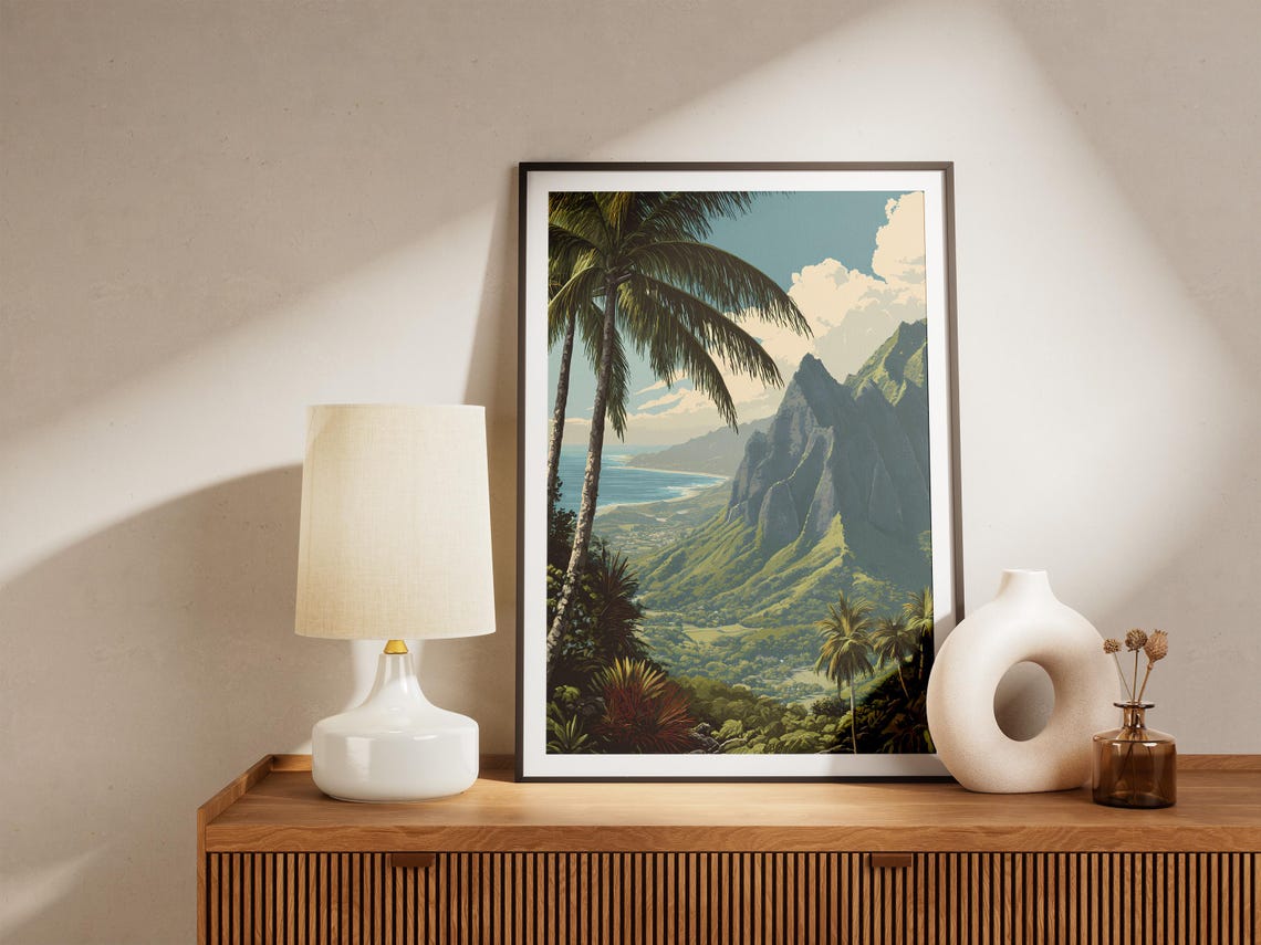 Hawaiian Tropical Mountain Coast Vintage Style Island View Poster - Image 4