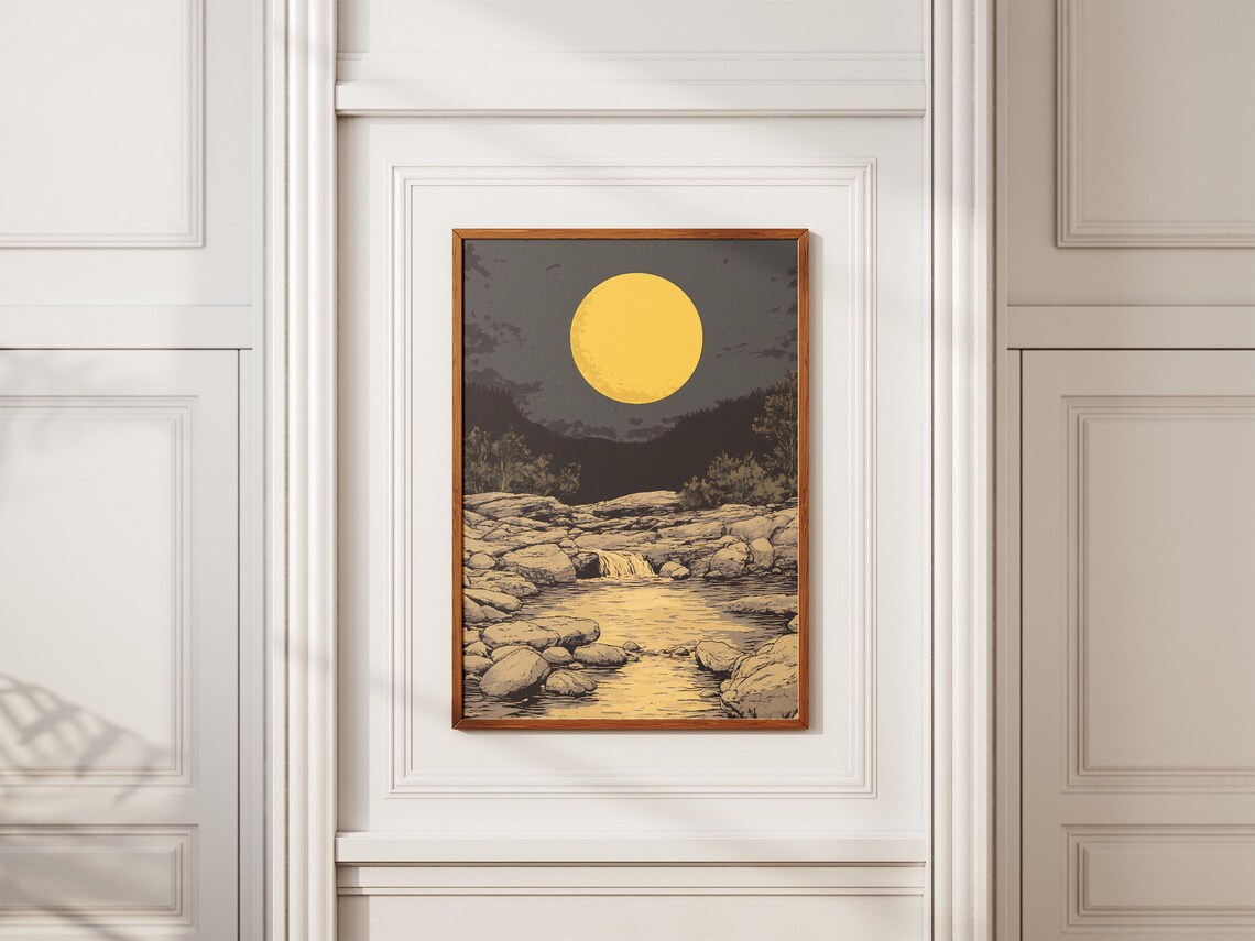 Hot Springs Arkansas Rocky Creek Golden Moon Night Vintage Style Art Poster - Image 2