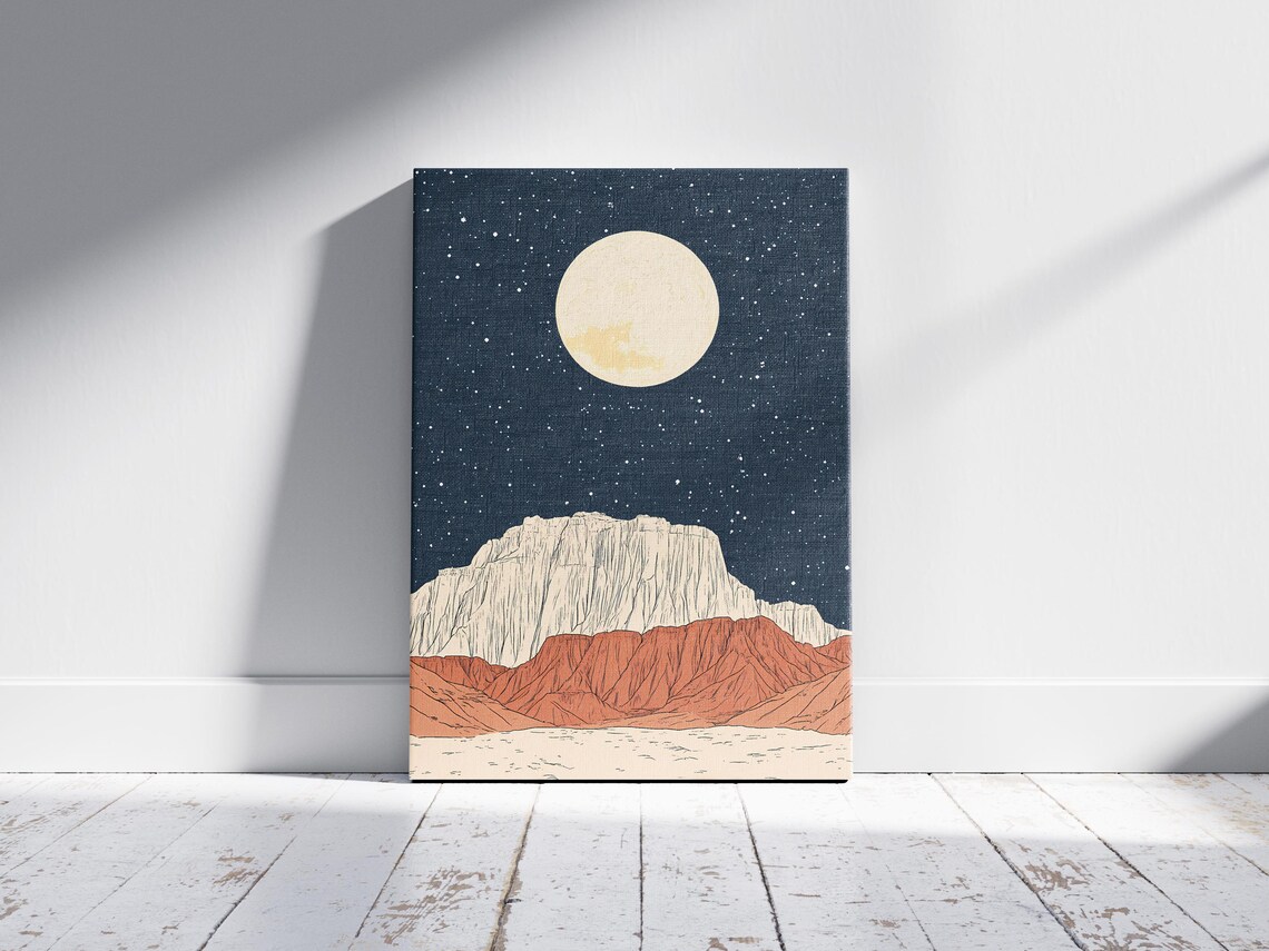 Capitol Reef National Park Big Moon Over Layered Red Cliffs Starry Poster - Image 2