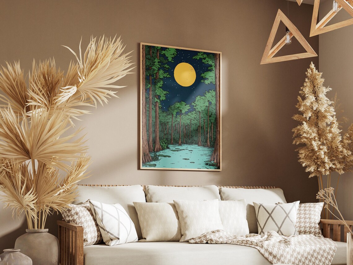 Congaree National Park Moonlit Swamp Forest With Golden Moon Night Poster - Image 3