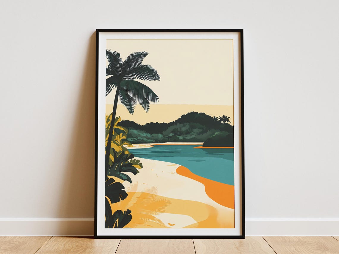 Coiba National Park Panama Palm Beach Curved Sand Bay Poster