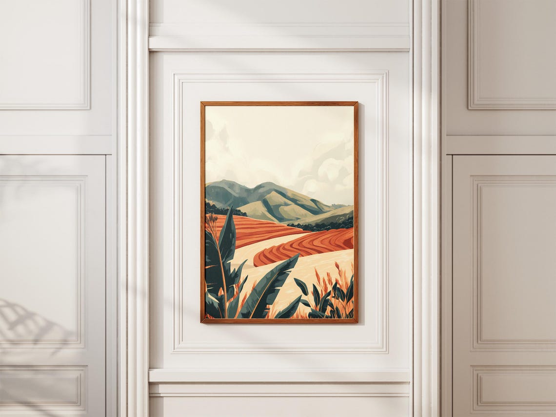 Terraced Orange Fields With Green Mountains Modern Farm Poster - Image 2