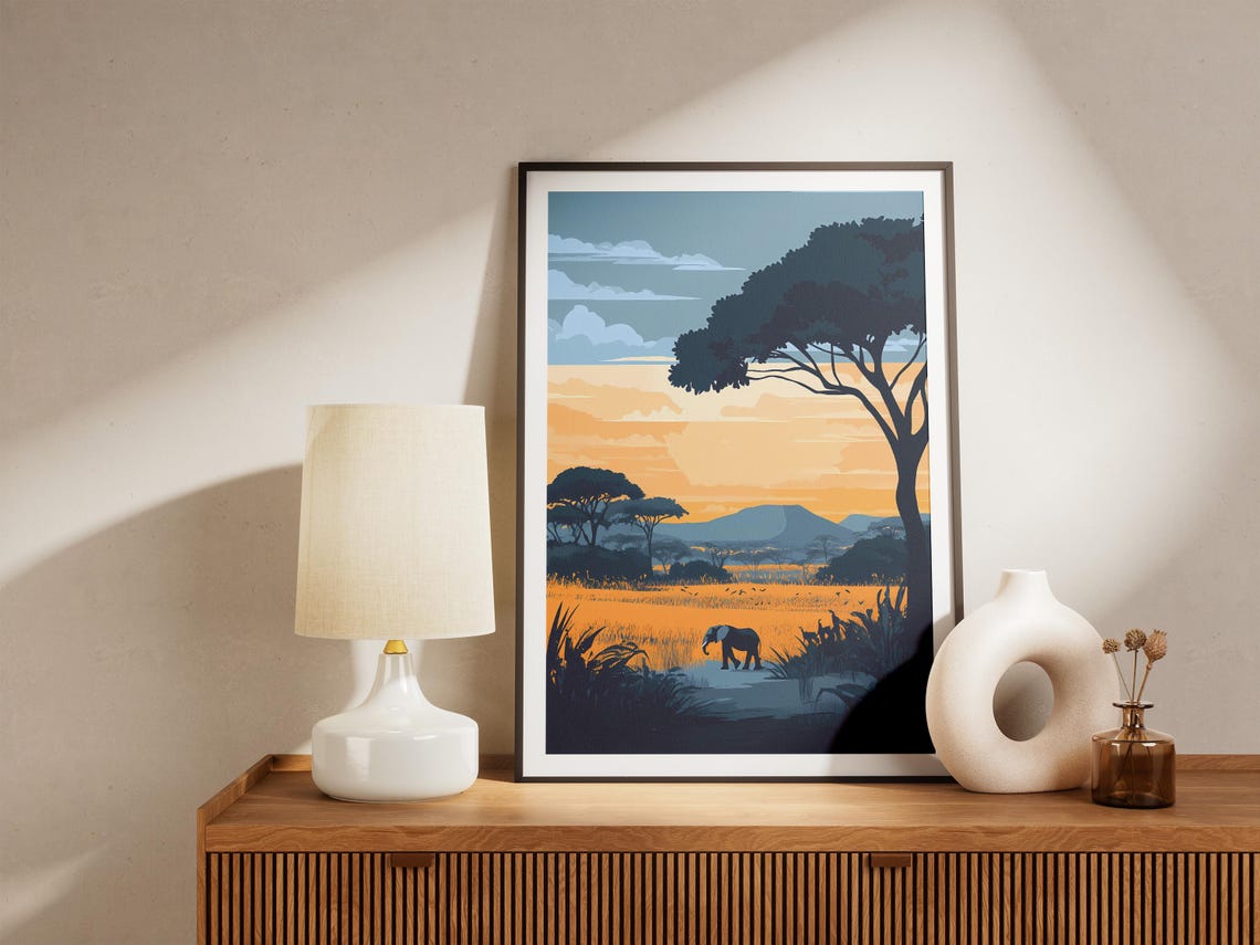 African Savanna Sunset Poster Elephant Acacia Tree Wall Decor Gift - Image 4