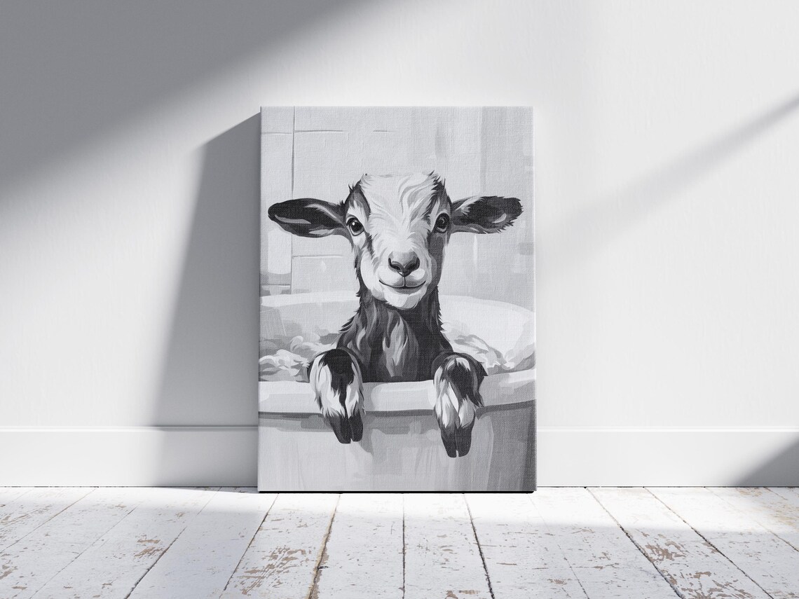 Baby Goat In Bathtub Black and White Cute Farm Animal Poster - Image 2