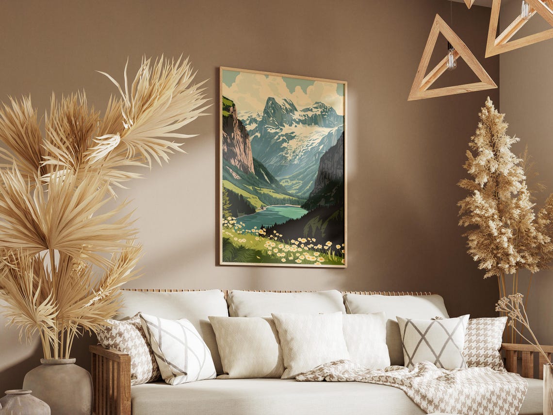 Snow Capped Alpine Peak Above A Turquoise Lake Travel Poster - Image 3