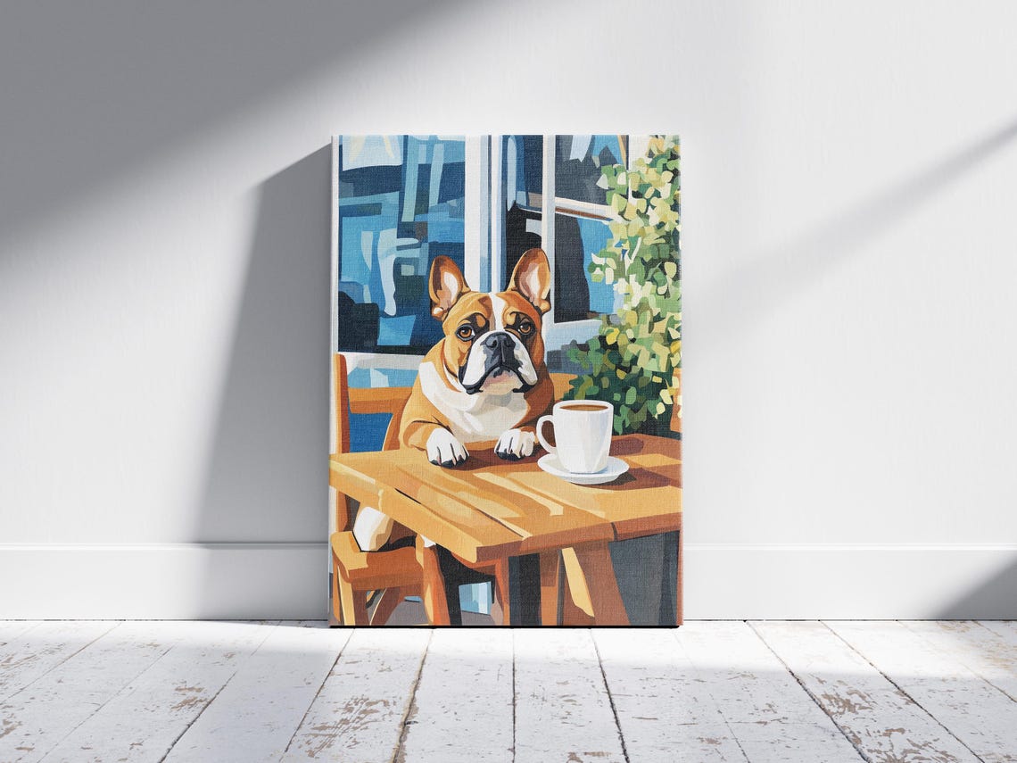 French Bulldog Sitting at a Cafe Table with Coffee Cup Poster - Image 2