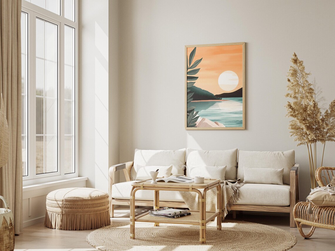 Minimalist Sunset Over A Calm Lake With A Big Glowing Sun Poster - Image 4