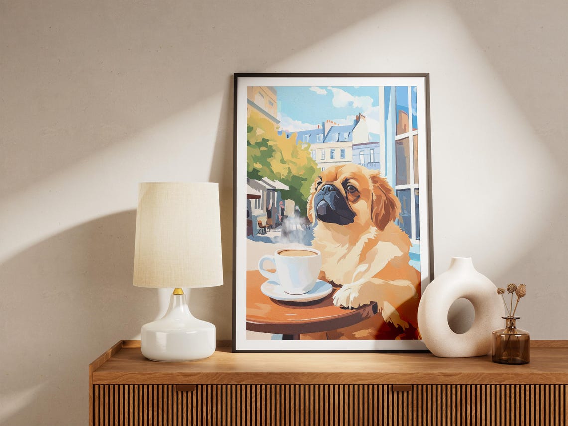 Pekingese Dog Art Print Cozy Cafe Coffee Poster Matisse Style Wall Lover Gift Decor Breed - Image 4