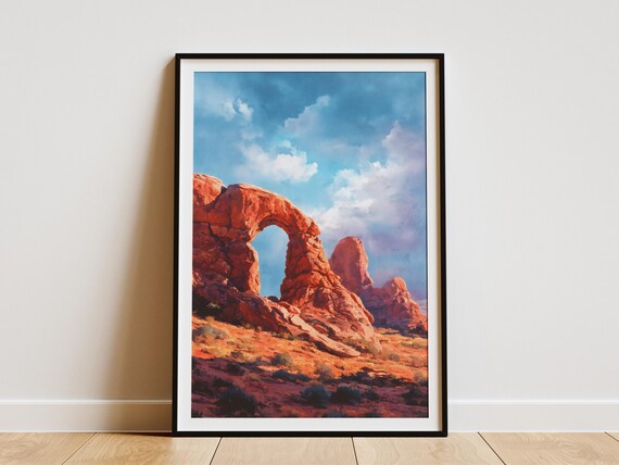 Arches National Park Red Rock Arch Desert Sunset Scene Poster