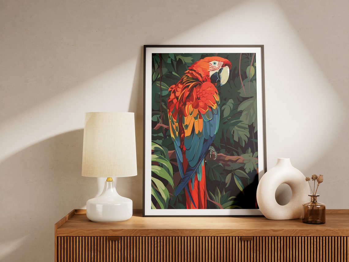Scarlet Macaw Jungle Parrot Colorful Tropical Bird Art Poster - Image 2