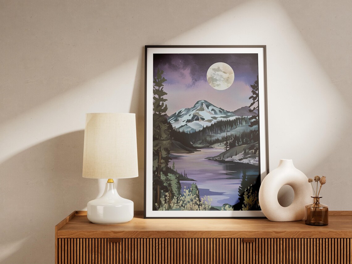 Lassen Volcanic National Park Moonlit Peak Vintage Travel Poster - Image 4