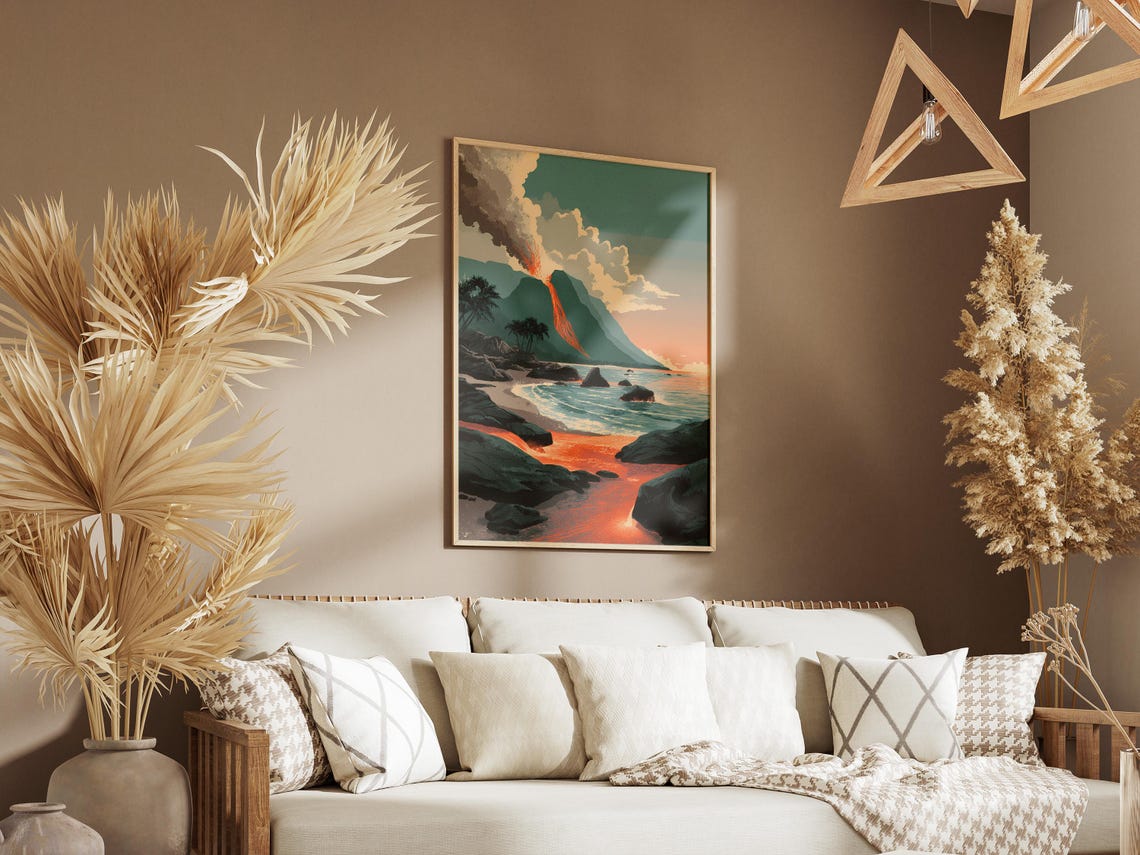 Hawaiian Volcano Lava Flow Pouring Into The Ocean At Dusk Poster - Image 3