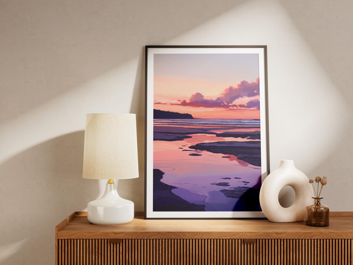 Pink Sunset Sky Reflecting in Calm Coastal Tidal Pools Poster - Image 5