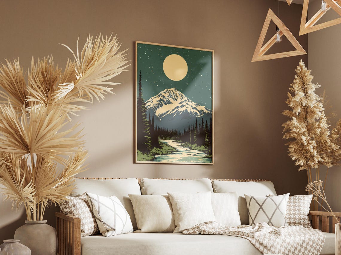 Wrangell St Elias National Park Moonlit Snowy Mountain Night Poster - Image 3