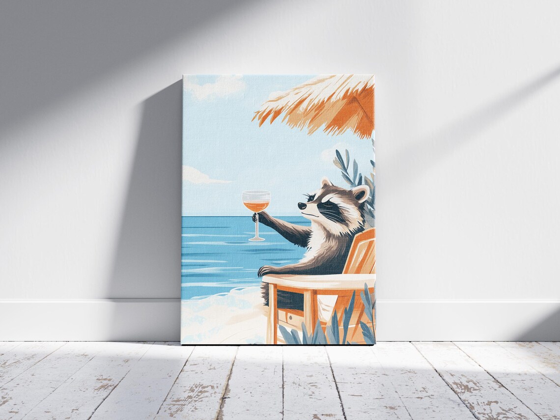 Raccoon Beach Cocktail Lounge Chair Palm Umbrella Funny Poster - Image 2