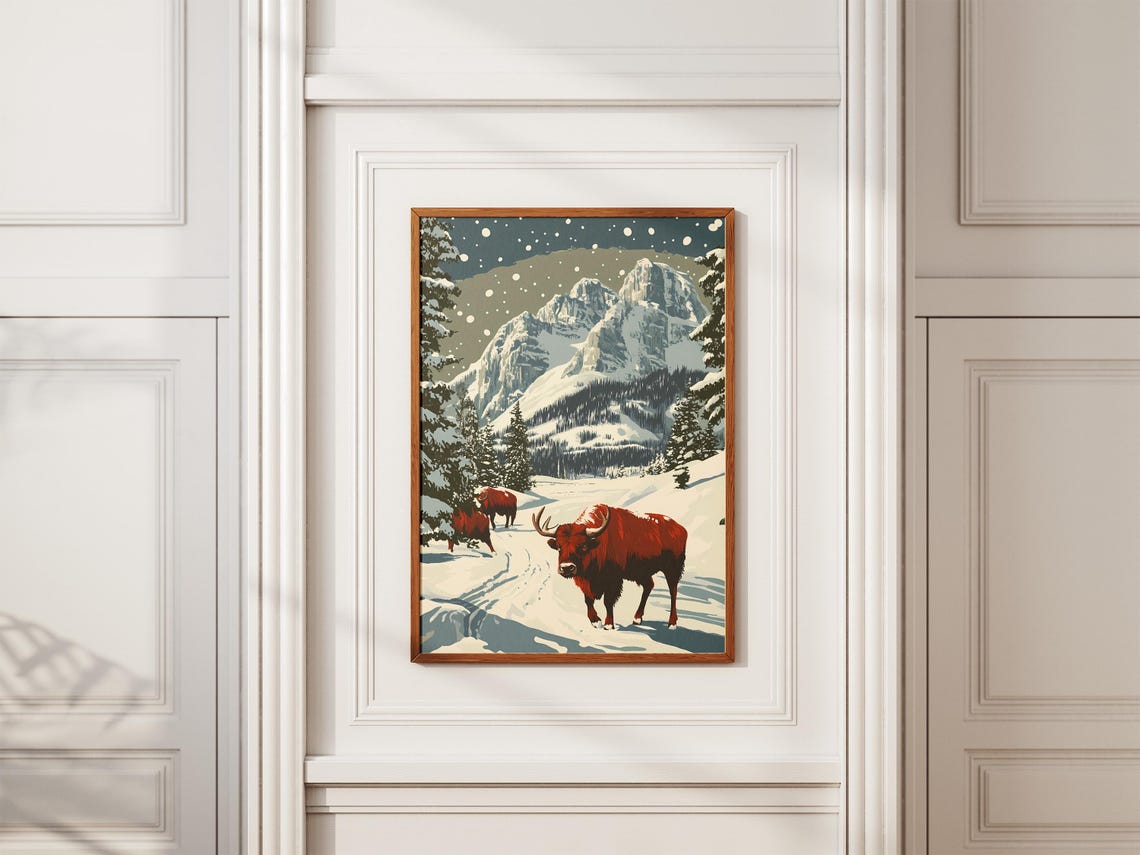 Theodore Roosevelt Bison in a Snowy Mountain Valley Winter Poster - Image 2