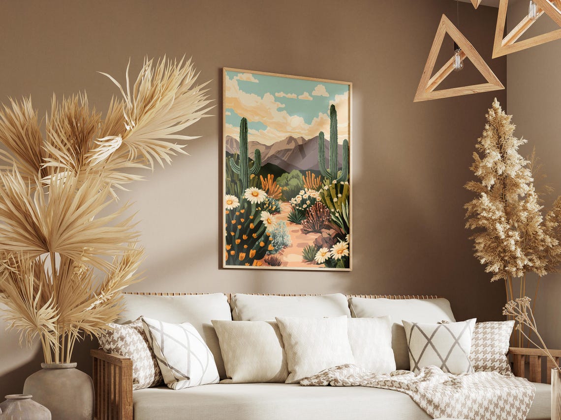 Desert Cactus Saguaro Southwest Landscape Illustration Poster - Image 3