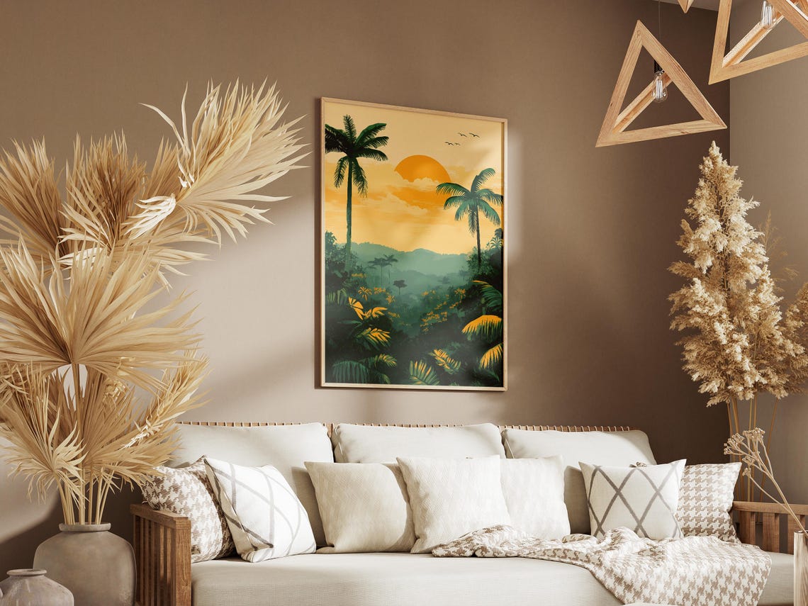 Tropical Jungle Sunset Poster Palm Trees Wall Decor Travel Gift Decor - Image 3