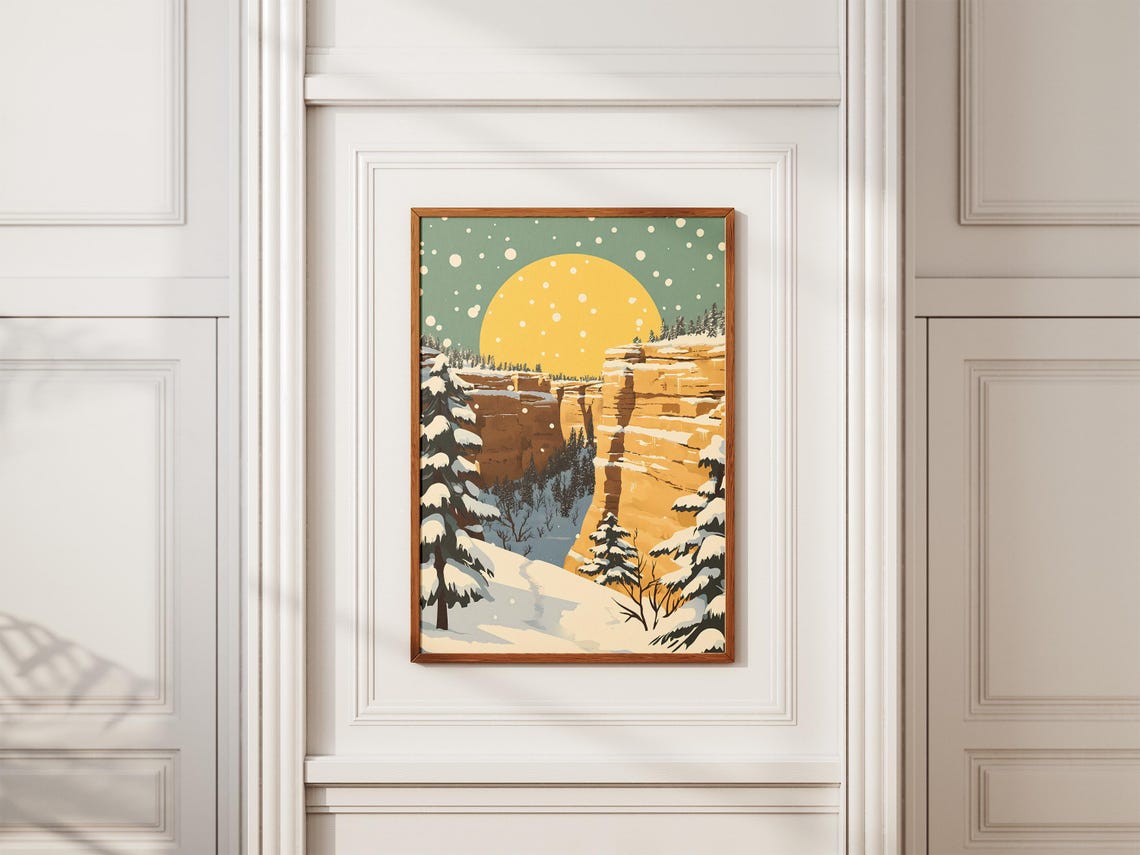 Mesa Verde Snowy Canyon Cliffs Beneath a Giant Golden Sun Poster - Image 2