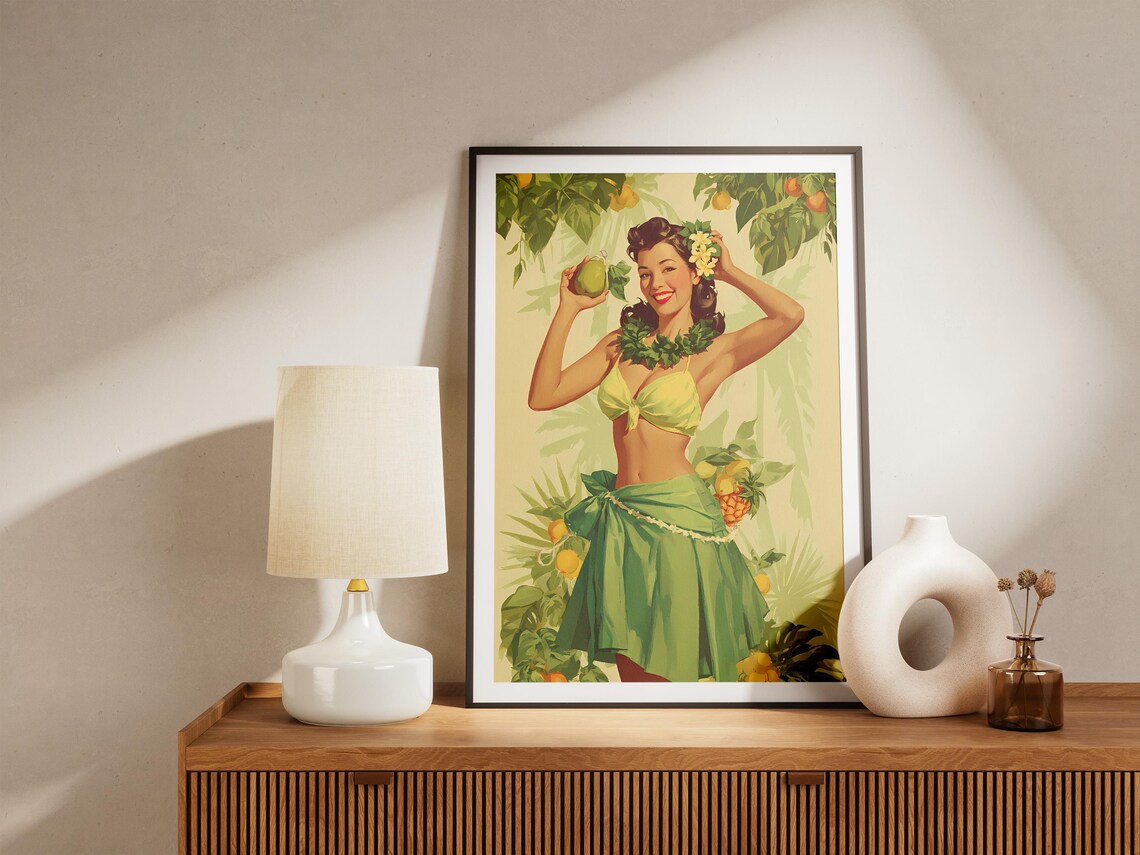Vintage Hawaiian Pinup Hula Girl With Lime Citrus Retro Art Poster - Image 4