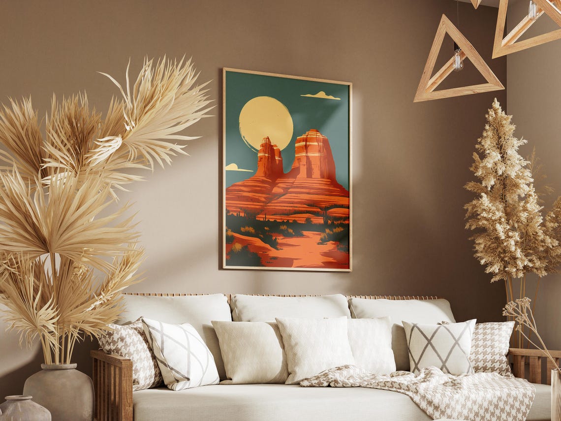 Sedona Arizona Red Rock Buttes Under a Full Moon Desert Travel Poster - Image 3