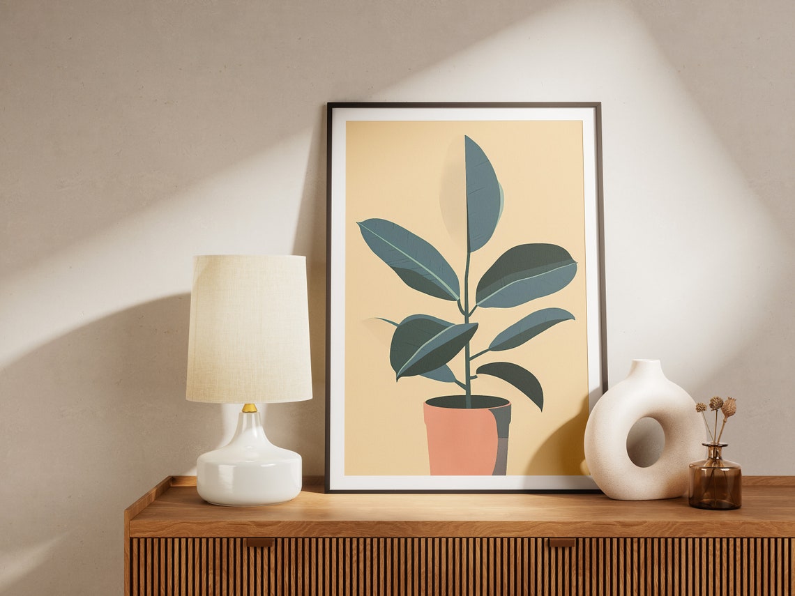 Chic Potted Rubber Plant in Terracotta Pot Minimal Decor Poster - Image 2