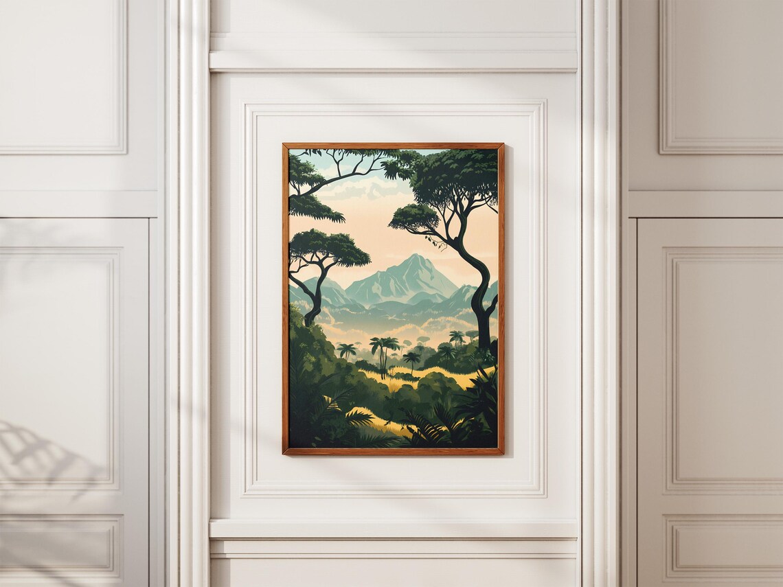 Waza National Park Cameroon Misty Mountain Jungle Travel Poster - Image 2