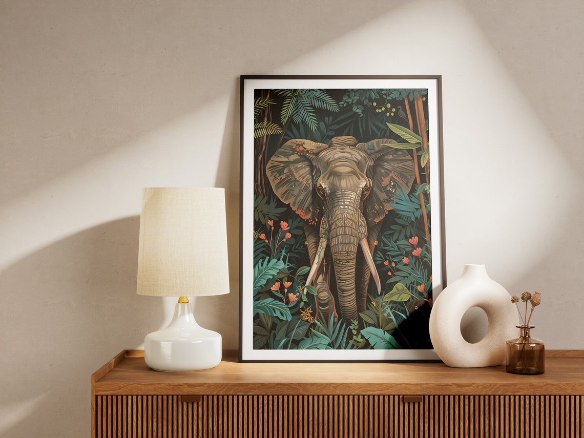 Jungle Elephant Poster Tropical Animal Art Print Nature Wall Decor Wildlife Decor Home Decor Botanical Illustration - Image 2