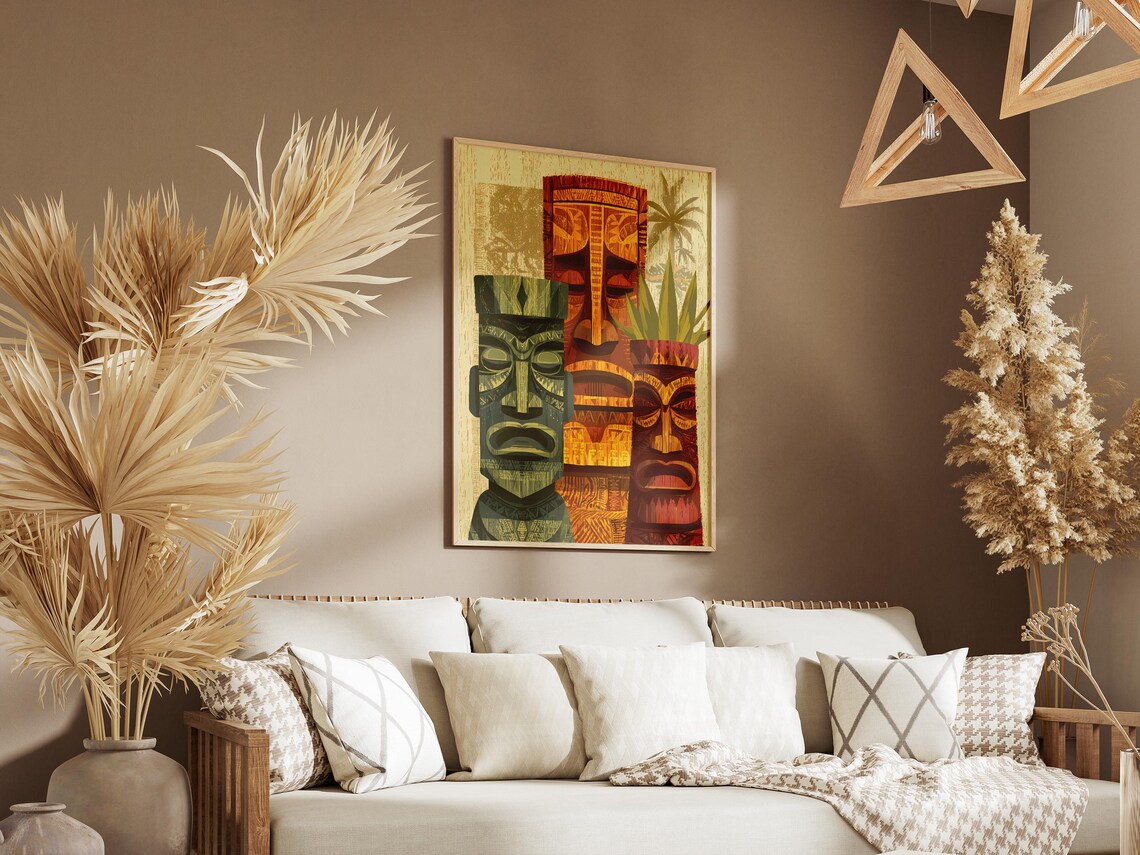 Tiki Gods Hawaiian Tribal Pattern Poster, Vintage - Image 3