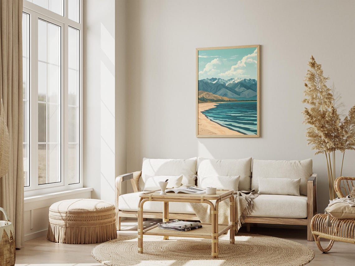 Issyk Kul Lake Kyrgyzstan Sandy Shore Mountain View Art Poster - Image 4