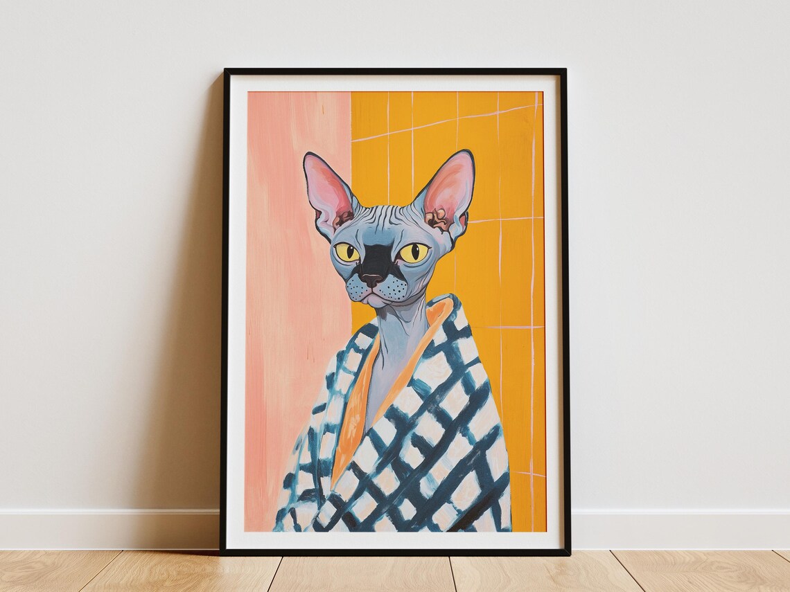 Sphynx Cat Art Print, Matisse-Style Bathroom Poster