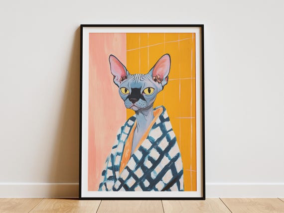 Sphynx Cat Art Print, Matisse-Style Bathroom Poster