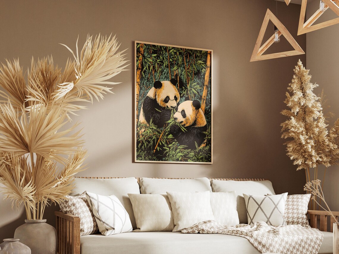 Two Giant Pandas Eating Bamboo Forest Vintage Wildlife Poster - Image 3