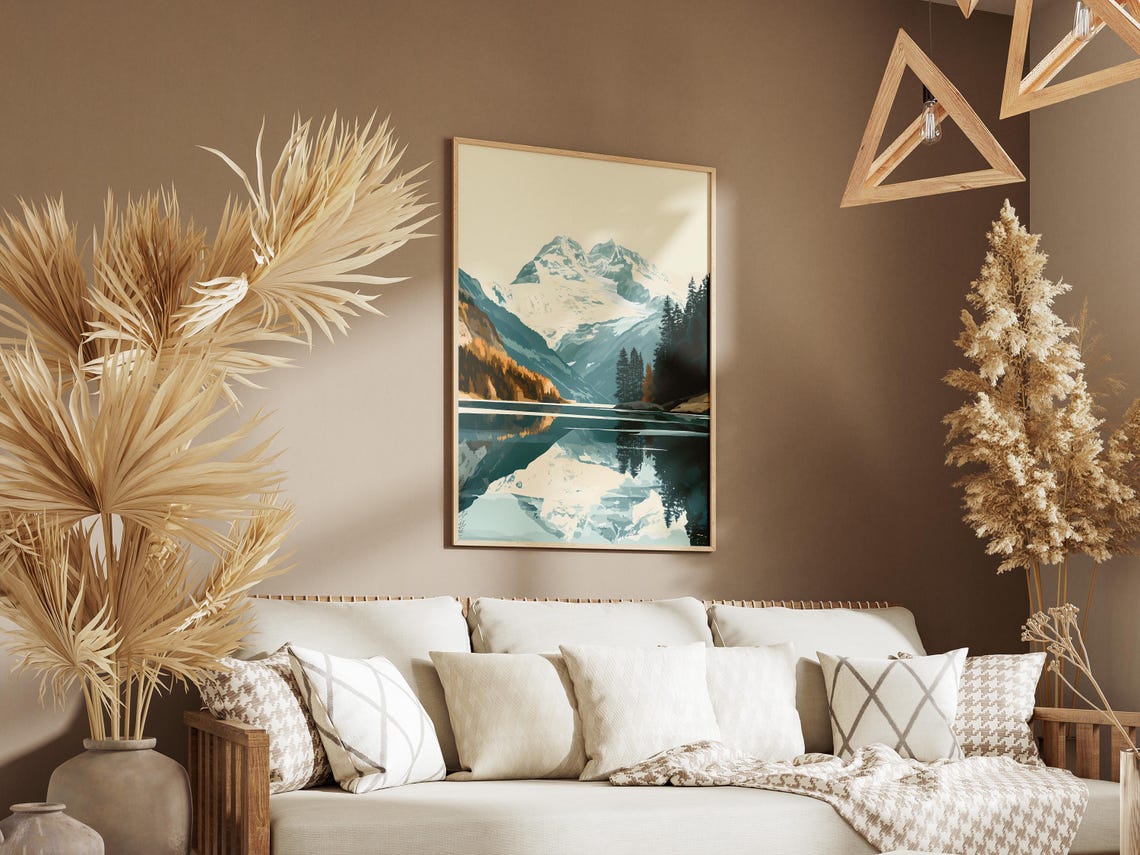Snowy Mountain Peak Reflected In A Calm Alpine Lake Travel Poster - Image 3