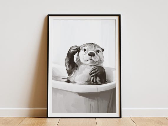 Sea Otter Bathtub Poster Bubble Bath Art Print Bathroom Wall Decor Cute Animal Funny Gift Home Artwork