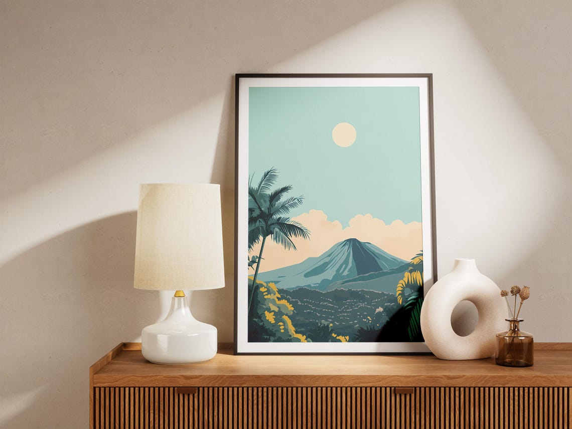 Tropical Island Volcano With Palm Trees Minimalist Art Poster - Image 5