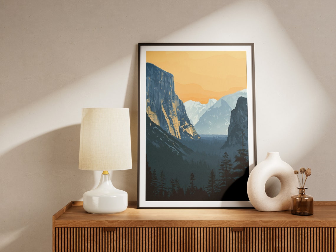 Yosemite Valley Golden Sunset Granite Cliffs National Park Poster - Image 2