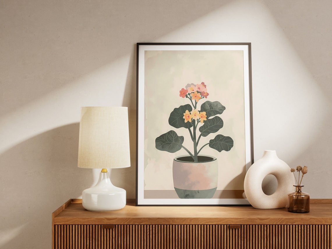 Blooming Kalanchoe Flowers Potted Plant Minimalist Art Poster - Image 2