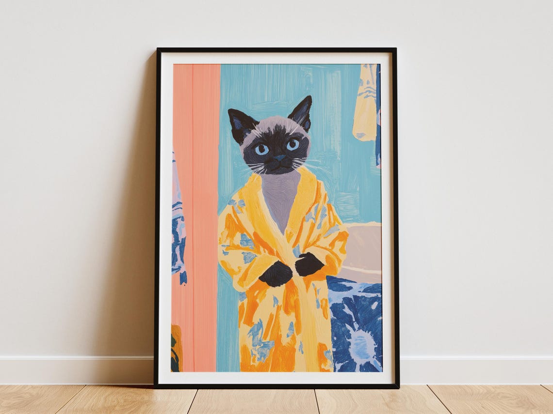 Siamese Kitten in Yellow Bathrobe Cute Cat Bathroom Wall Poster