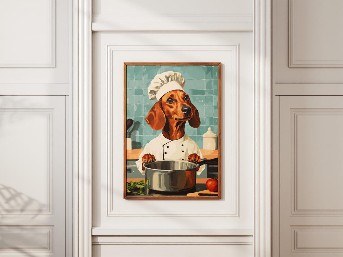 Dachshund Chef Art Print Dog Kitchen Poster Funny Wall Sausage Decor - Image 2
